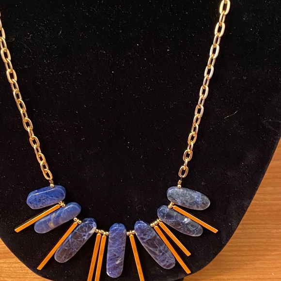 Gemma Redux gold tone necklace with blue “stones” - Picture 3 of 10